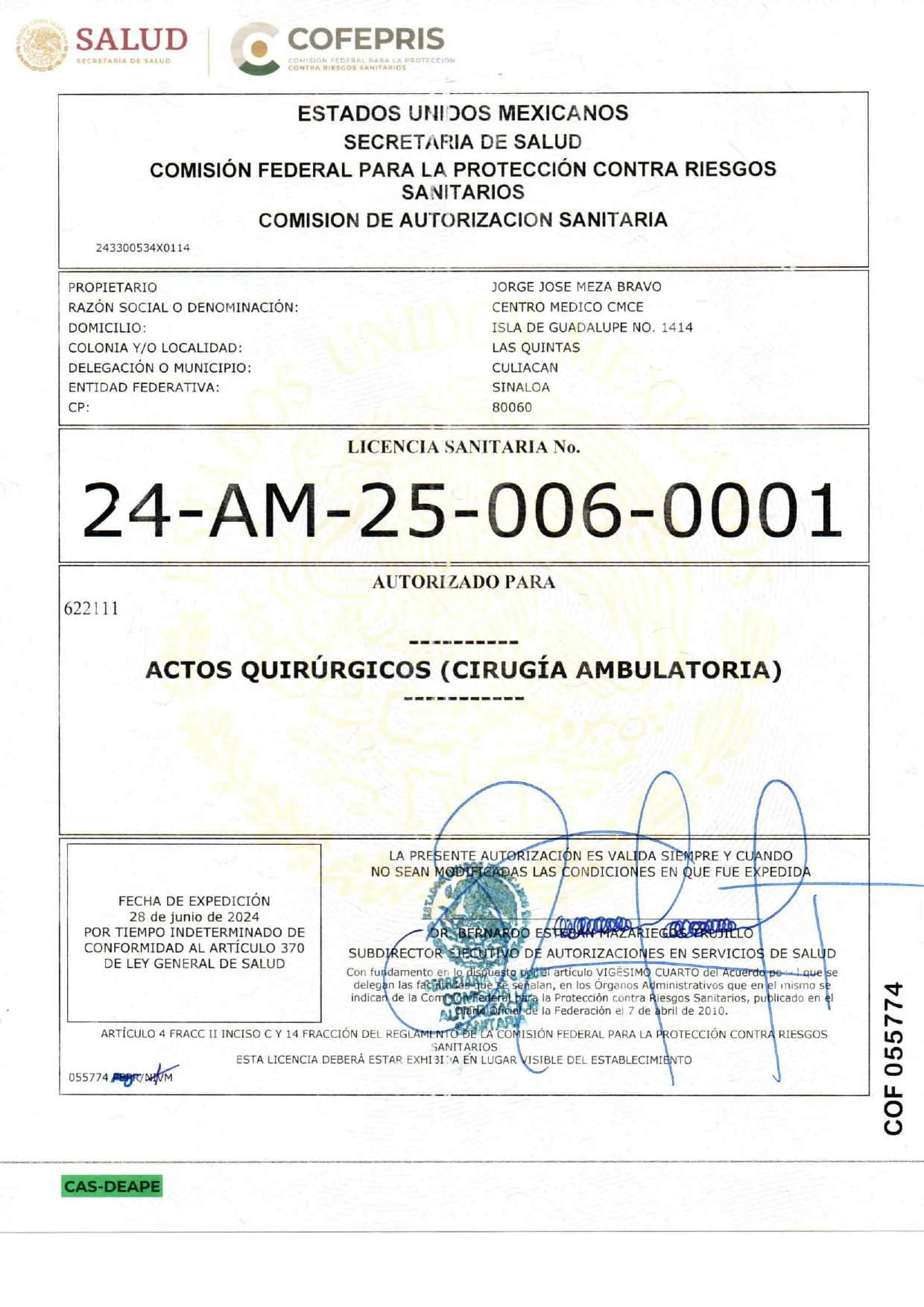 Licencia Sanitaria de Actos Quirúrgicos — Cirugía Ambulatoria