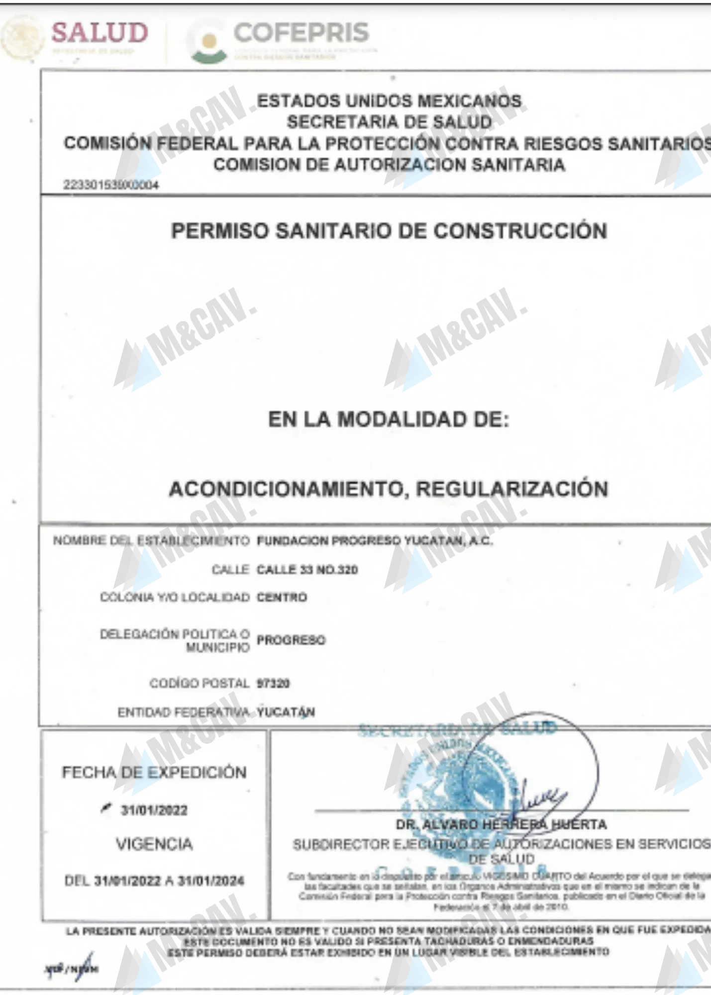 Permiso Sanitario de Construcción